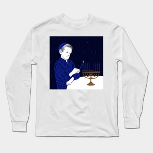 Boy lighting up Menorah Long Sleeve T-Shirt